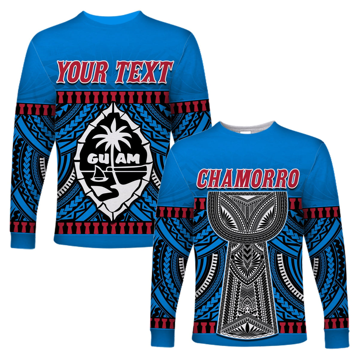 (Custom Personalised) Guam Chamorro Long Sleeve Shirt Latte Stone Blue Polynesian Haligi LT13 - Wonder Print Shop