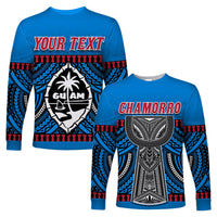 (Custom Personalised) Guam Chamorro Long Sleeve Shirt Latte Stone Blue Polynesian Haligi LT13 - Wonder Print Shop