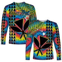 (Custom Personalised) Hawaii Rainbow Tie Dye Long Sleeve Shirt Flowers Polynesian Hawaiian Tribal LT13 - Wonder Print Shop