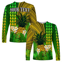 (Custom Personalised) Hawaii Pineapple Long Sleeve Shirt Plumeria Frangipani Mix Tribal Pattern LT13 - Wonder Print Shop