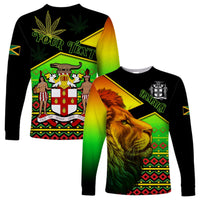(Custom Personalised) Jamaica Lion Long Sleeve Shirt Jamaican Pattern Version Reggae Colors LT13 - Wonder Print Shop