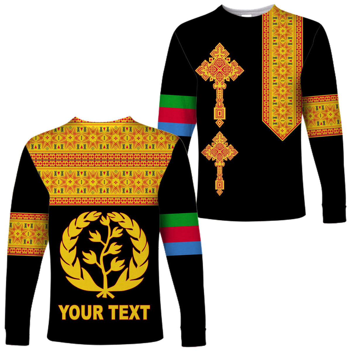 (Custom Personalised) Eritrea Tibeb Long Sleeve Shirt Eritrean Cross Mix Flag Version Black LT13 - Wonder Print Shop