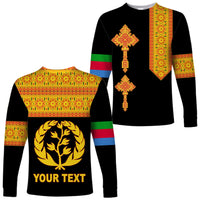 (Custom Personalised) Eritrea Tibeb Long Sleeve Shirt Eritrean Cross Mix Flag Version Black LT13 - Wonder Print Shop