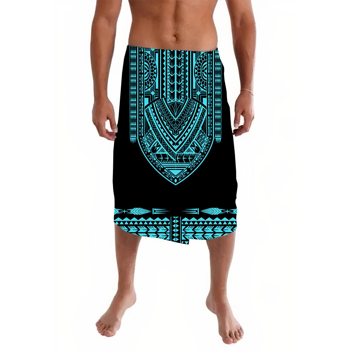 Polynesian Lavalava Dashiki With Polynesian Tattoo Royal Turquoise Version - Wonder Print Shop
