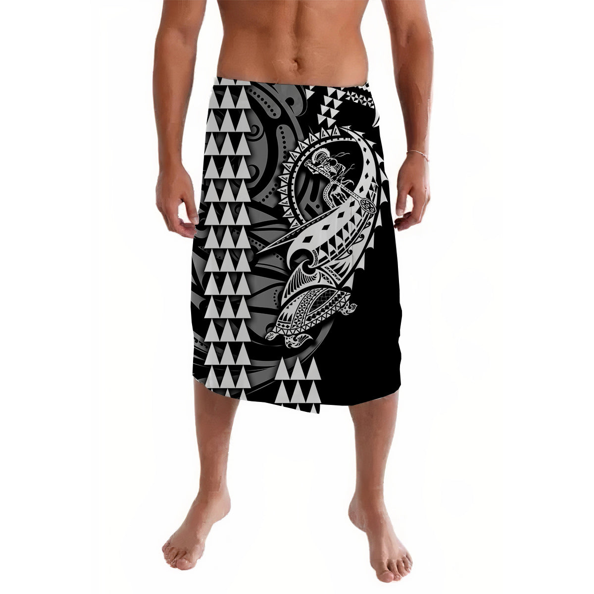 Hawaii Polynesian Warrior Kakau Lavalava-White No.2 LT6 - Wonder Print Shop