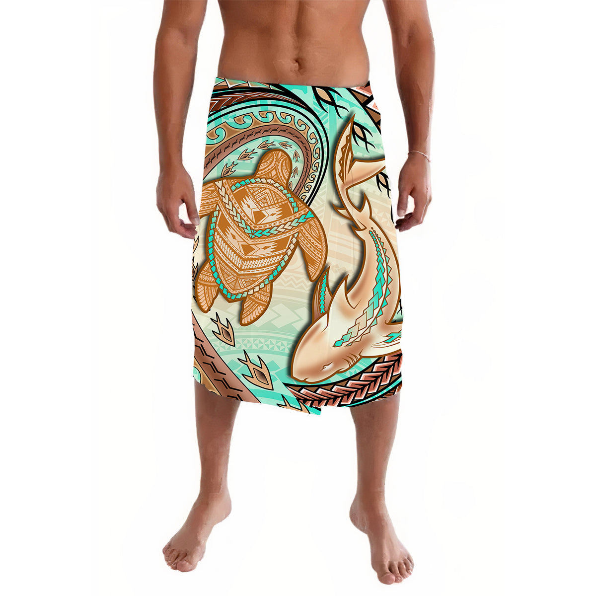 Hawaii Lavalava Polynesian Shark And Sea Turtle Dreamy Turquoise Artsy - Wonder Print Shop