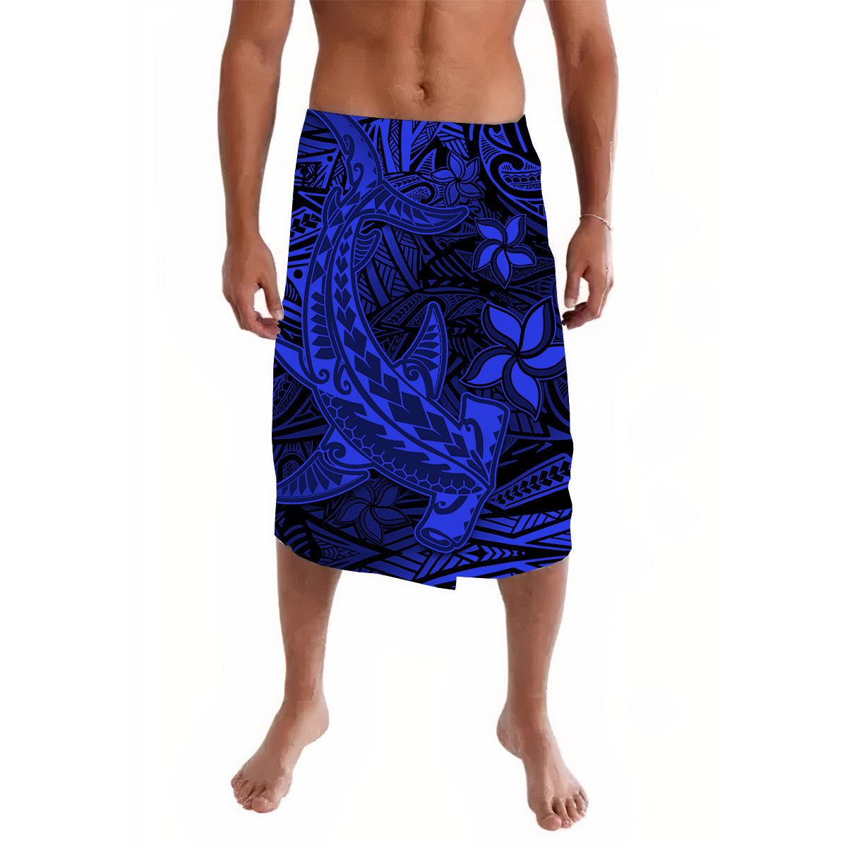 Polynesian Lavalava Blue Hawaiian Tribal Hammerhead Shark - Wonder Print Shop