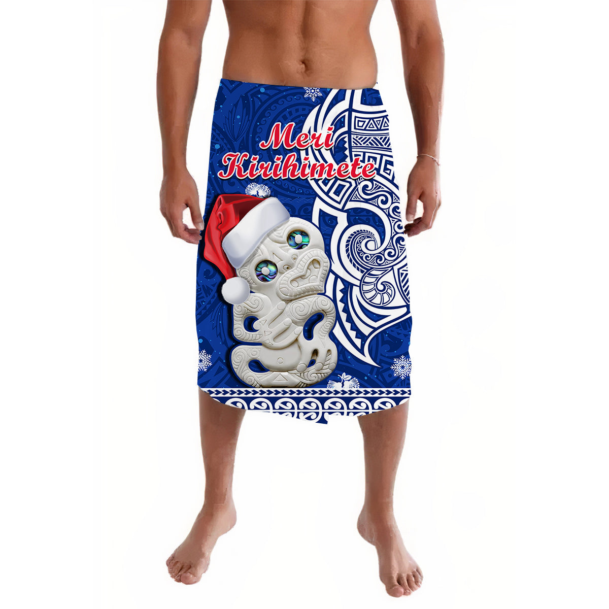 New Zealand Christmas Lavalava Hei Tiki Blue Pohutukawa Meri Kirihimete - Wonder Print Shop