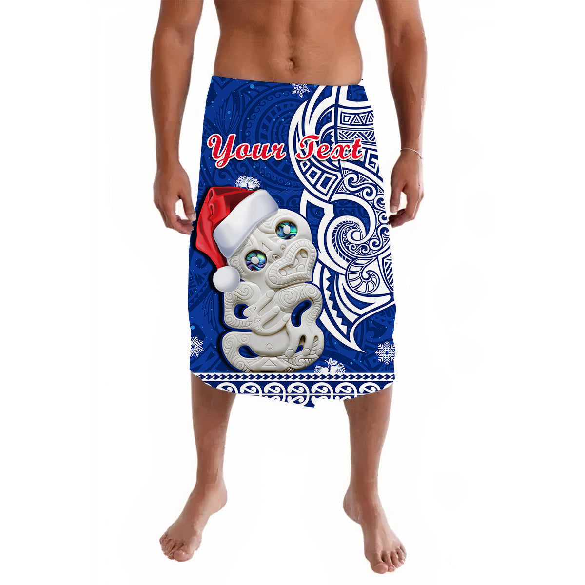 Custom Personalised New Zealand Christmas Lavalava Hei Tiki Blue Pohutukawa Meri Kirihimete - Wonder Print Shop