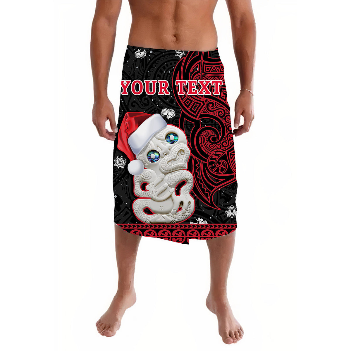 Custom Personalised New Zealand Christmas Lavalava Hei Tiki Red Pohutukawa Meri Kirihimete - Wonder Print Shop