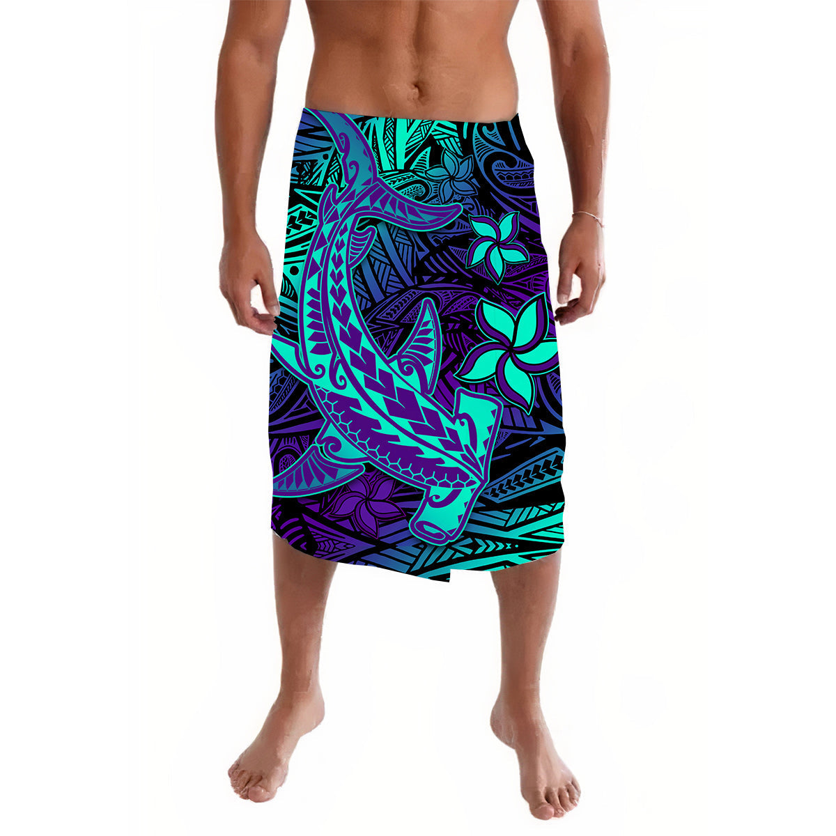 Polynesian Lavalava Purple Paradise Hawaiian Tribal Hammerhead Shark - Wonder Print Shop