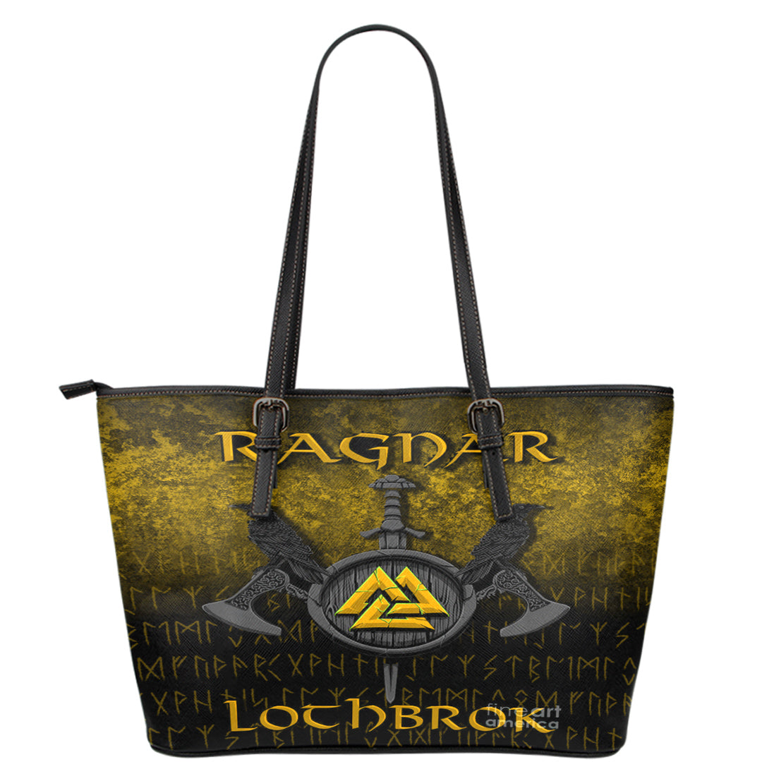 Viking Leather Tote Ragnar Lothbrok Ragnar Lodbrok Viking Warrior Gold Version Leather Tote RLT12 - Wonder Print Shop