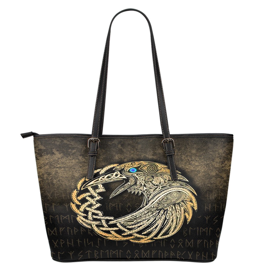 Viking Leather Tote Vikings Raven Gold Version Leather Tote RLT12 - Wonder Print Shop