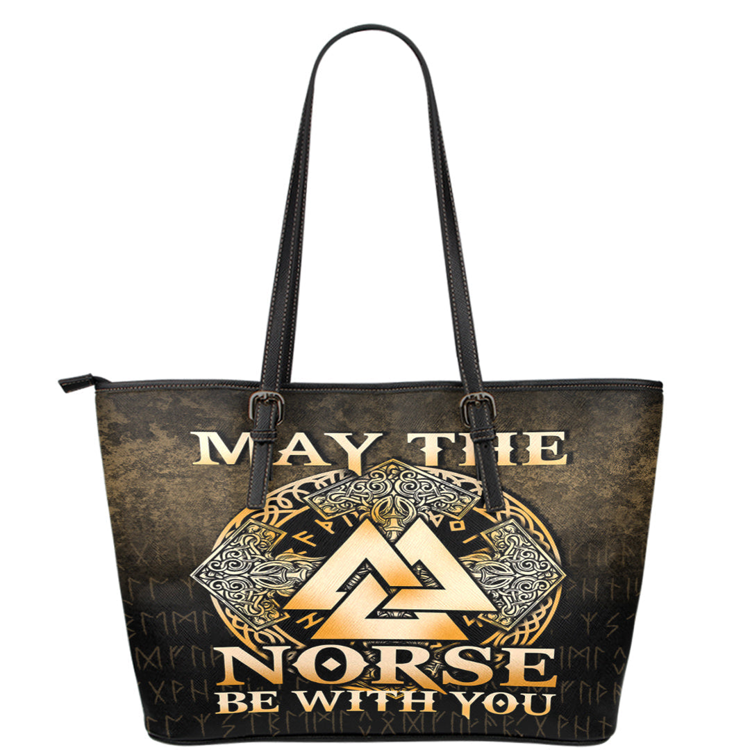 Viking Leather Tote May The Norse Be With You Viking Gold Version Leather Tote RLT12 - Wonder Print Shop