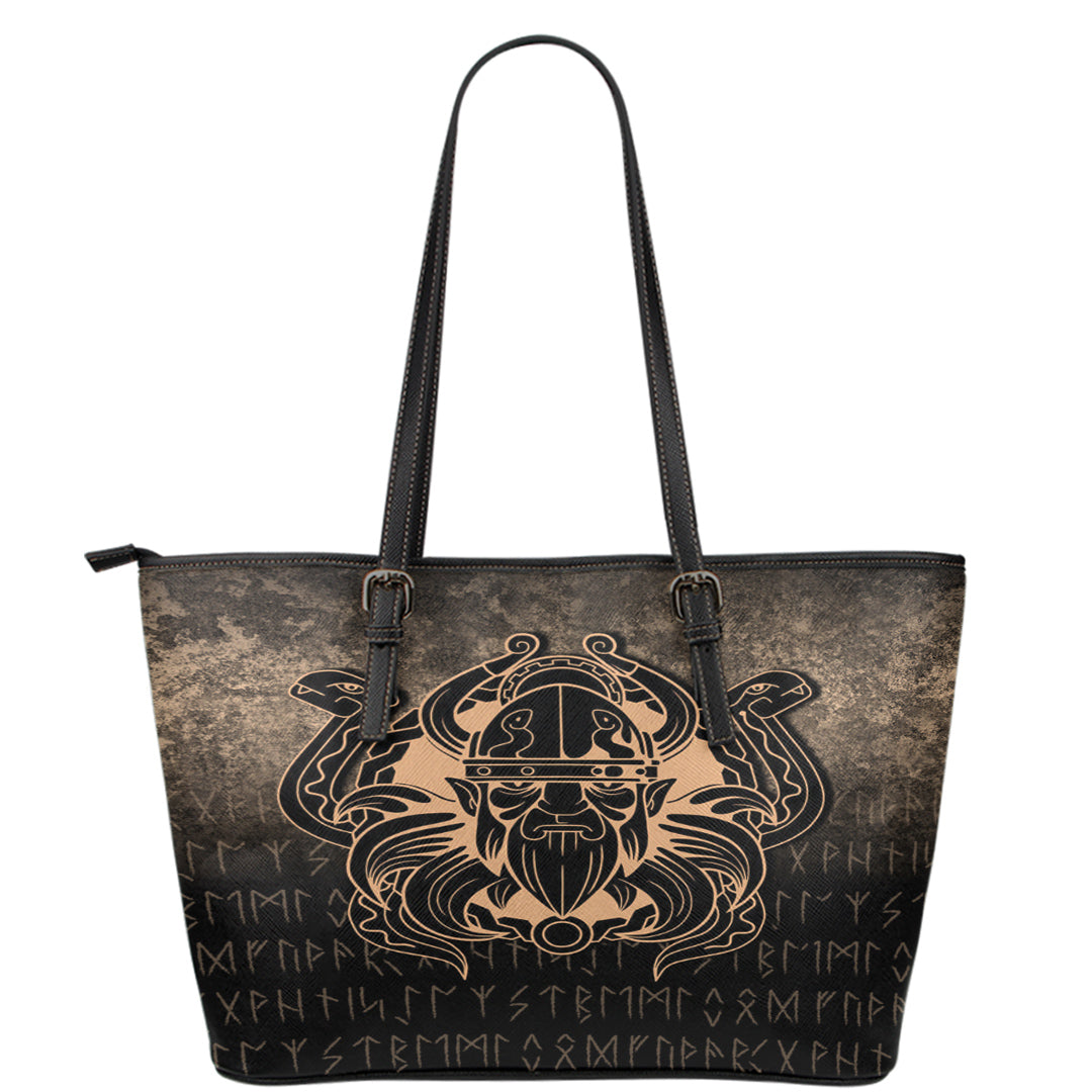 Viking Leather Tote Nordic Warrior Valhalla Norse Gold Version Leather Tote RLT12 - Wonder Print Shop