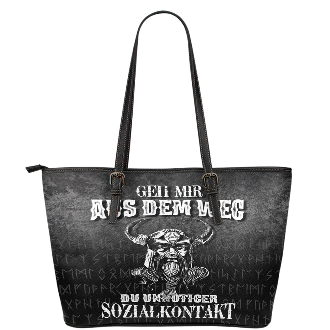 Viking Leather Tote Geh mir aus dem Weg du unnotiger Sozialkontakt Leather Tote RLT12 - Wonder Print Shop