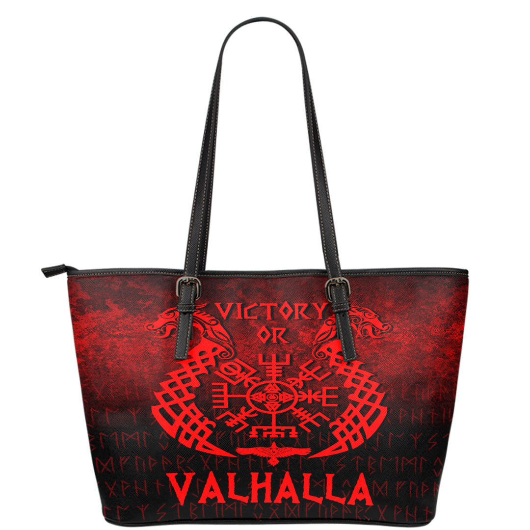 Wonder Print Shop Leather Tote - Victory or Valhalla - Red Version Leather Tote RLT12 - Wonder Print Shop