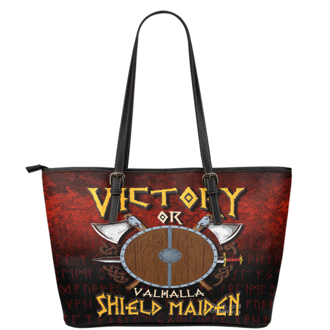 Viking Leather Tote Victory or Valhalla Shield Maiden Leather Tote RLT12 - Wonder Print Shop
