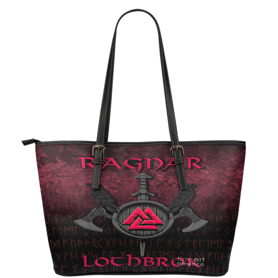 Viking Leather Tote Ragnar Lothbrok Ragnar Lodbrok Viking Warrior Red Version Leather Tote RLT12 - Wonder Print Shop