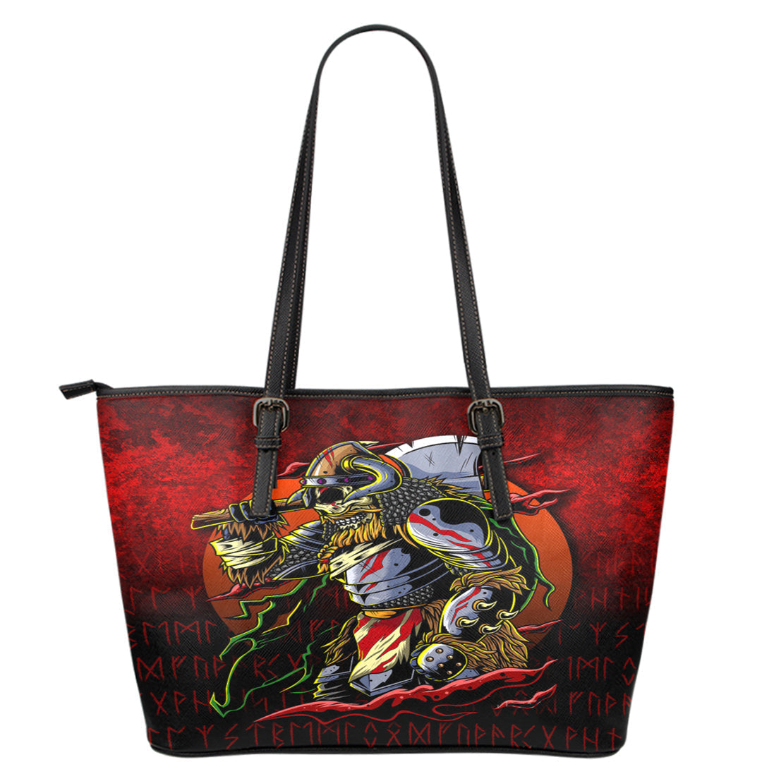 Viking Leather Tote Samurai Viking Warrior Ronin Berserk Armor Axe Leather Tote RLT12 - Wonder Print Shop