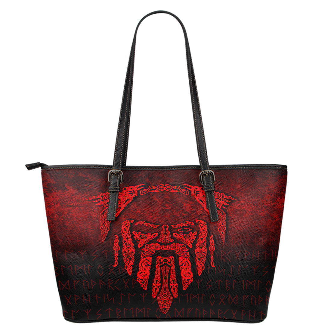 Viking Leather Tote Eye of Odin Red Version Leather Tote RLT12 - Wonder Print Shop