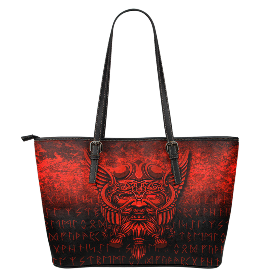 Viking Leather Tote Viking Odin Allfather In Asgard Red Version Leather Tote RLT12 - Wonder Print Shop