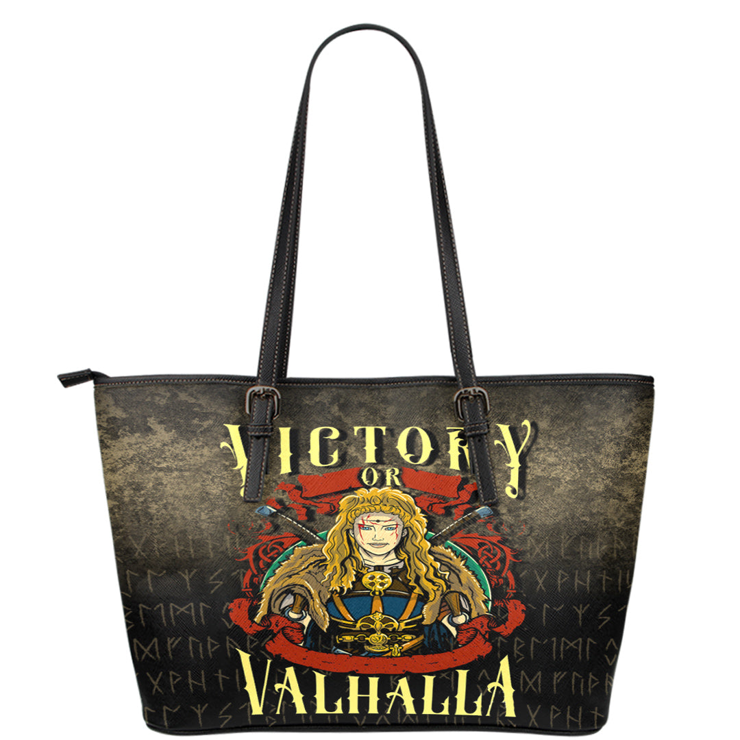 Wonder Print Shop Leather Tote - Victory or Valhalla Leather Tote RLT12 - Wonder Print Shop