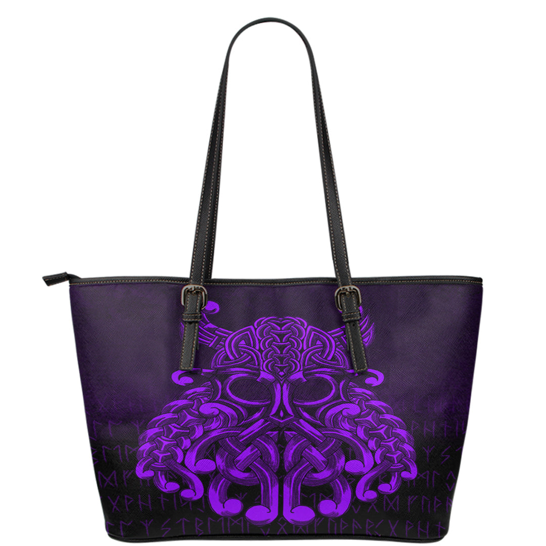 Viking Leather Tote Vikings Odin Valhalla Purple Version Leather Tote RLT12 - Wonder Print Shop