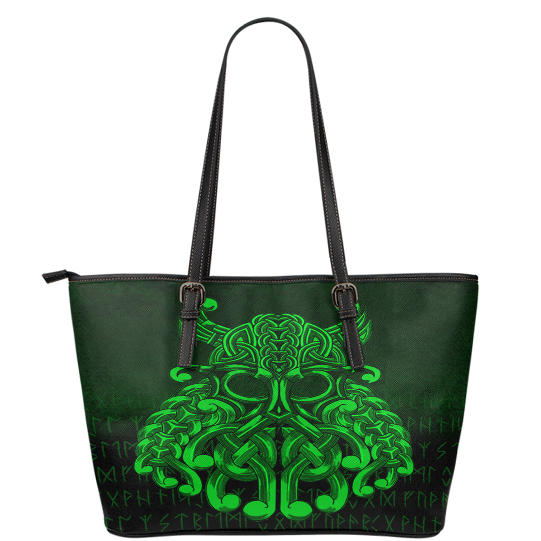 Viking Leather Tote Vikings Odin Valhalla Green Version Leather Tote RLT12 - Wonder Print Shop