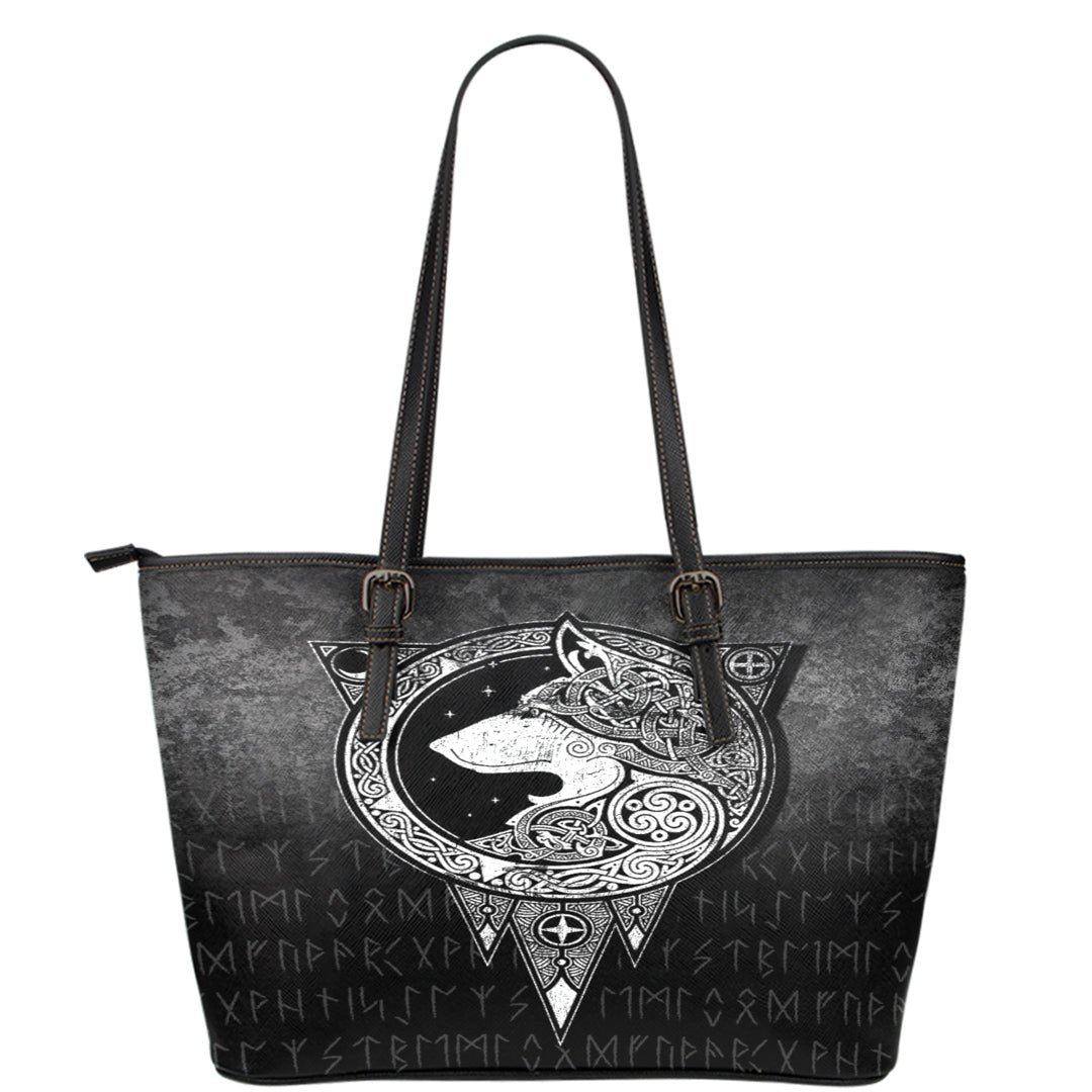 Viking Leather Tote Viking Norse Wolf Leather Tote RLT12 - Wonder Print Shop