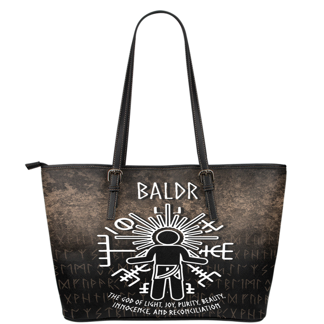 Wonder Print Shop Leather Tote - Baldr God Leather Tote RLT12 - Wonder Print Shop