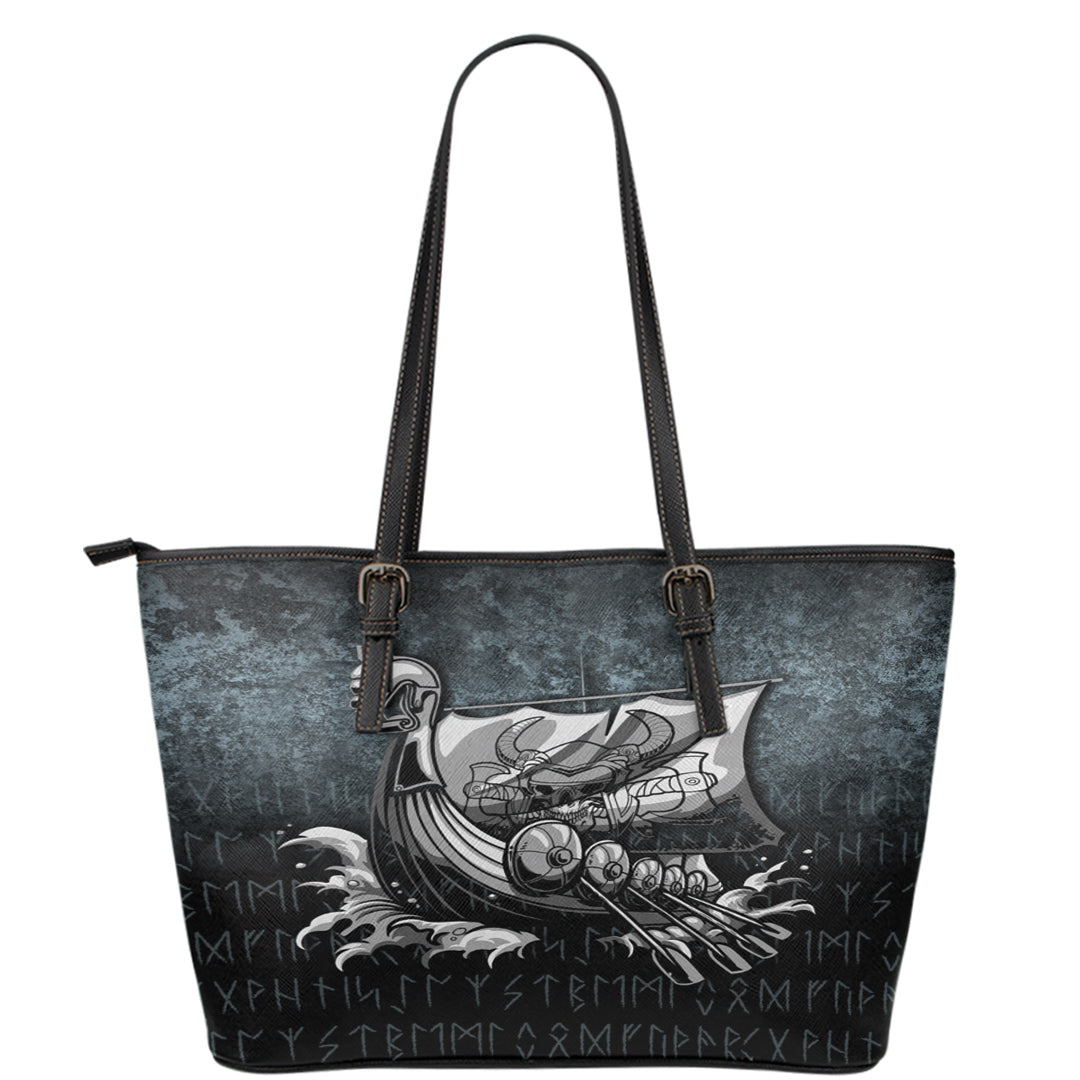 Wonder Print Shop Leather Tote - Victory or Valhalla Drakkar Leather Tote RLT12 - Wonder Print Shop
