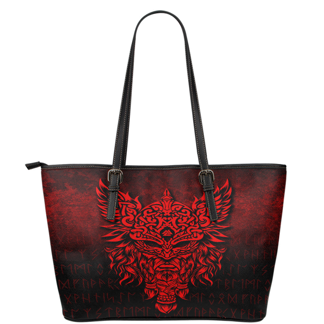 Viking Leather Tote Odin The Allfather Asgard God and Chief Of Aesir Red Version Leather Tote RLT12 - Wonder Print Shop