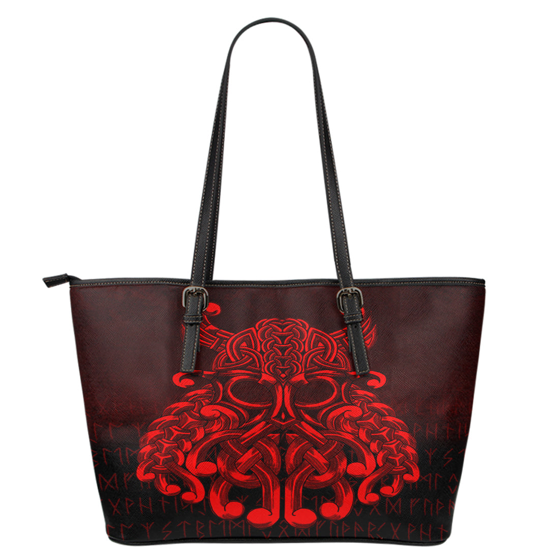Viking Leather Tote Vikings Odin Valhalla Red Version Leather Tote RLT12 - Wonder Print Shop