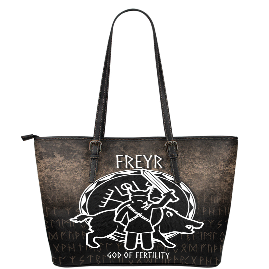 Wonder Print Shop Leather Tote - Freyr God Of Fertility Leather Tote RLT12 - Wonder Print Shop
