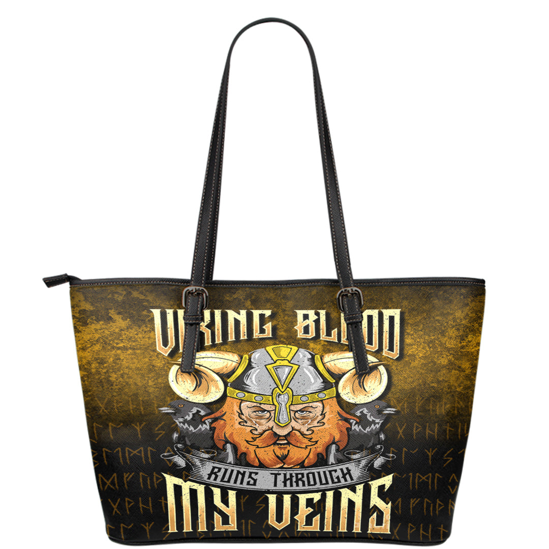 Viking Leather Tote Viking Blood Runs Through My Veins Leather Tote RLT12 - Wonder Print Shop