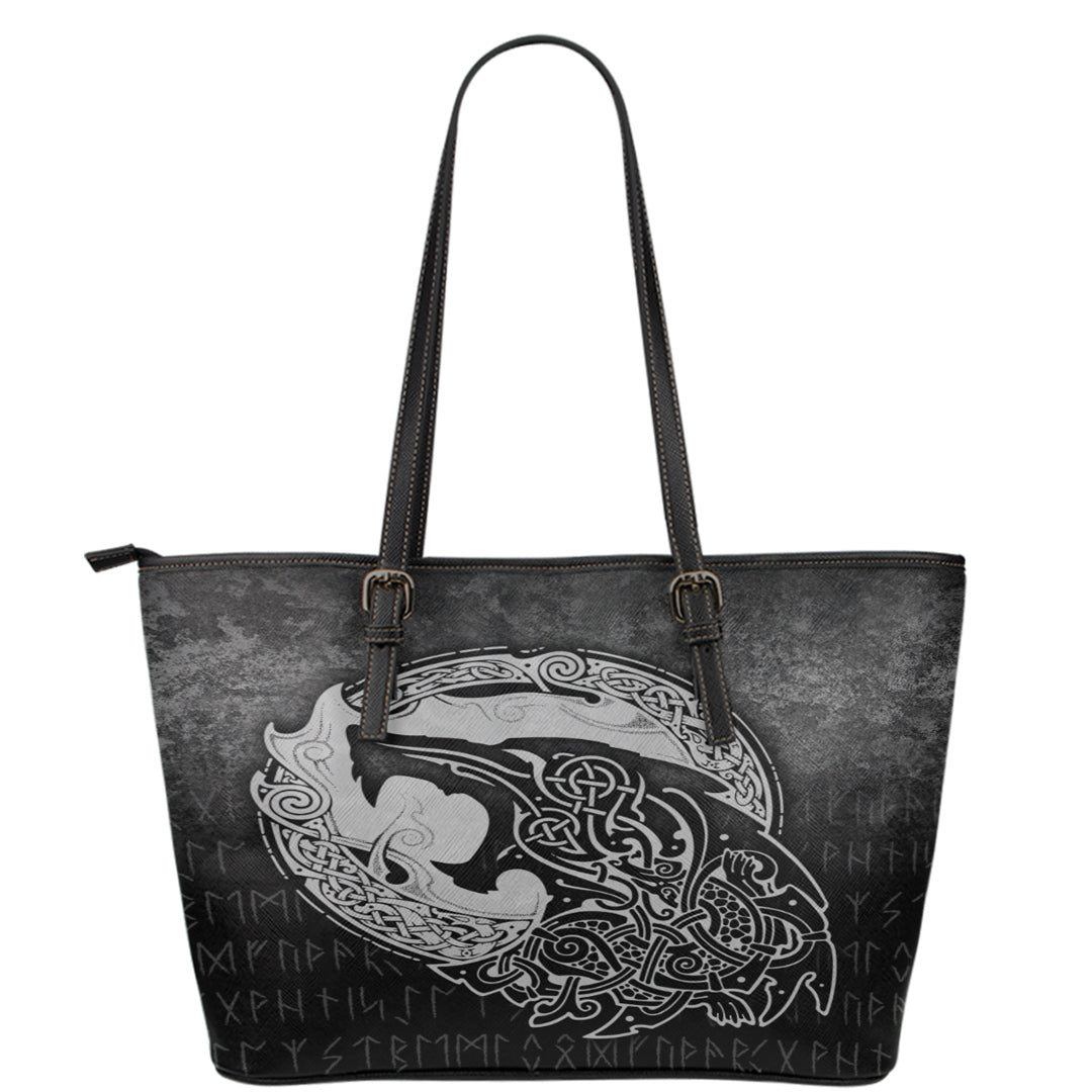 Viking Leather Tote Fenrir Viking 3D Tattoo Special Version Leather Tote RLT12 - Wonder Print Shop