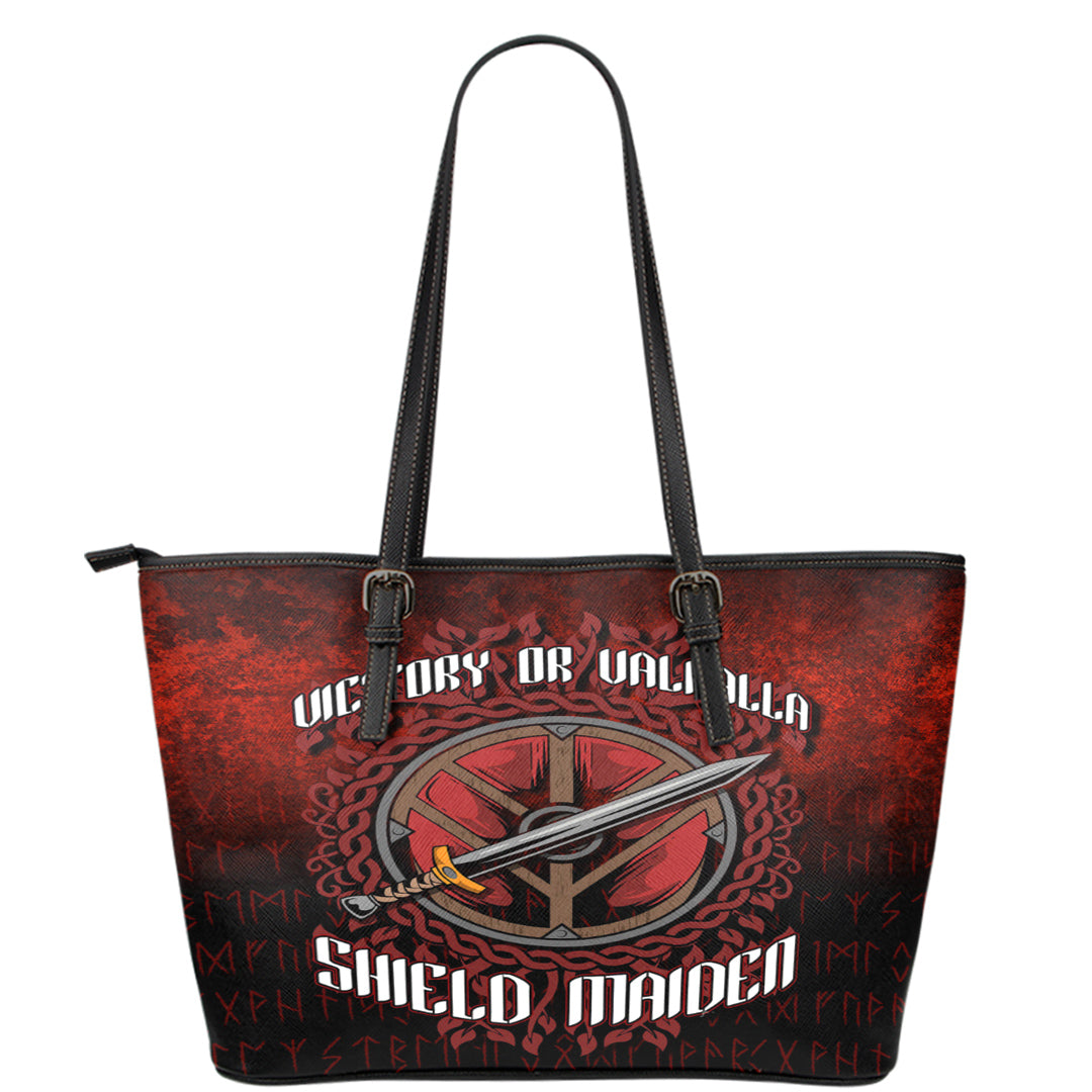 Viking Leather Tote Victory or Valhalla Shield Maiden Leather Tote RLT12 - Wonder Print Shop