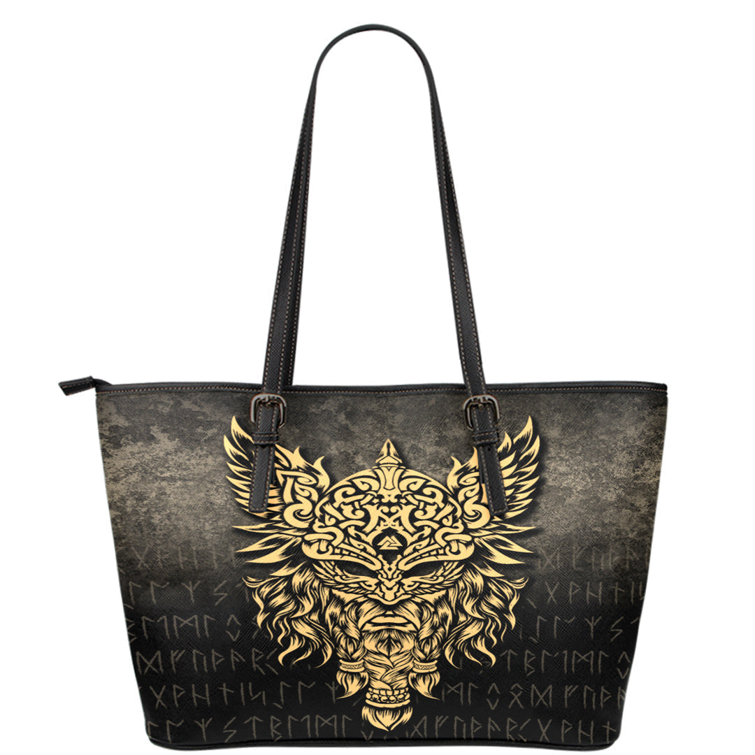 Viking Leather Tote Odin The Allfather Asgard God and Chief Of Aesir Gold Version Leather Tote RLT12 - Wonder Print Shop