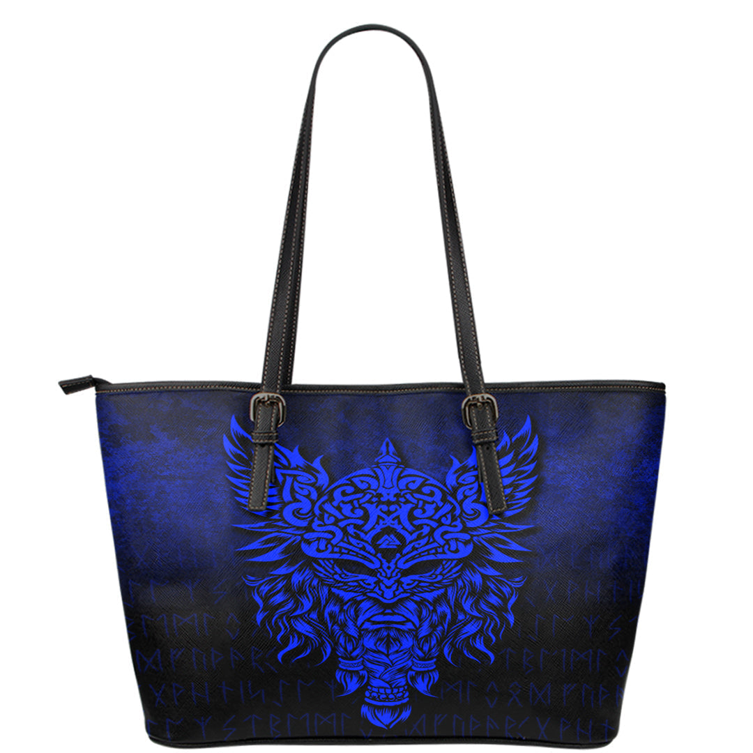 Viking Leather Tote Odin The Allfather Asgard God and Chief Of Aesir Blue Version Leather Tote RLT12 - Wonder Print Shop