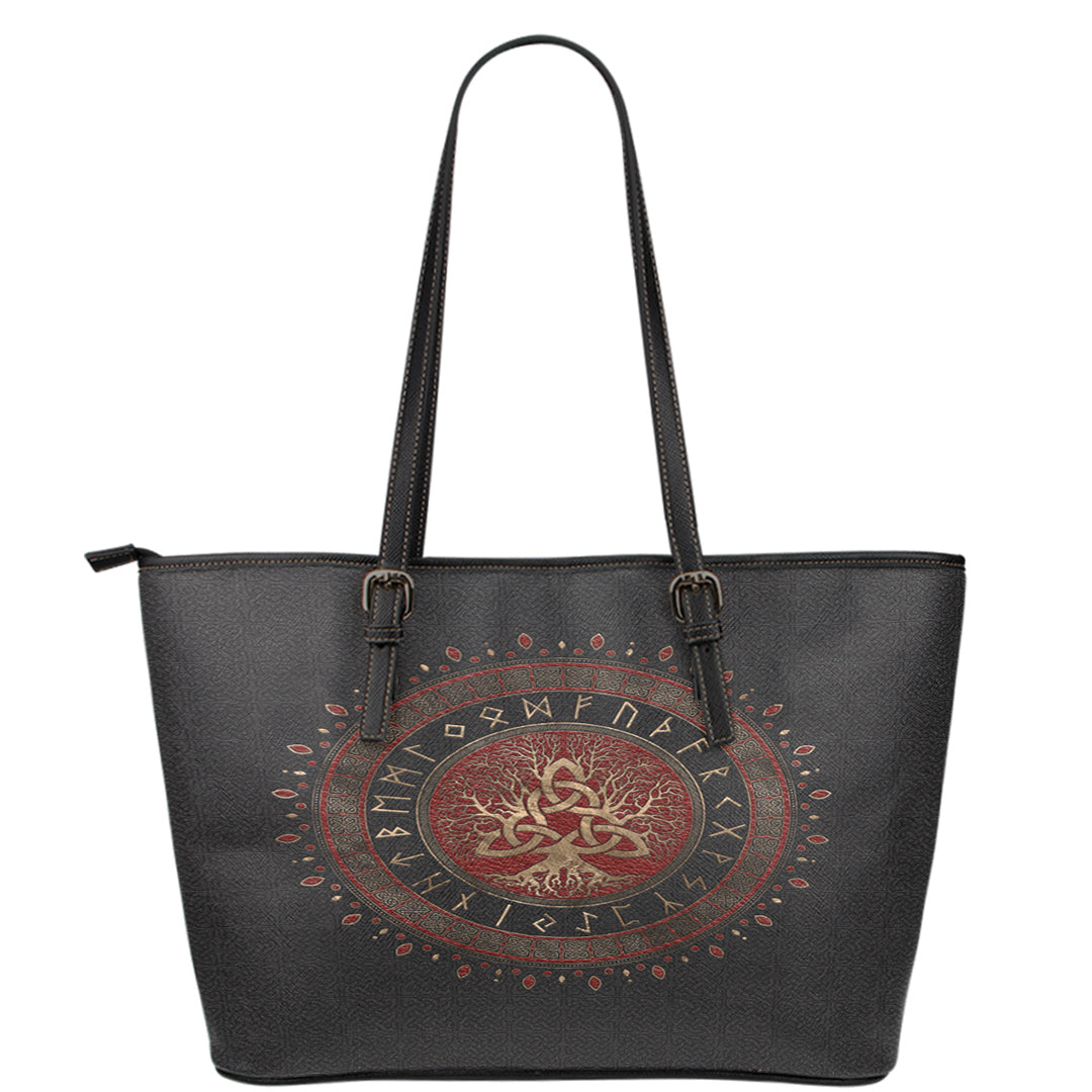Viking Leather Tote Tree Of Life with Triquetra Leather Tote RLT12 - Wonder Print Shop