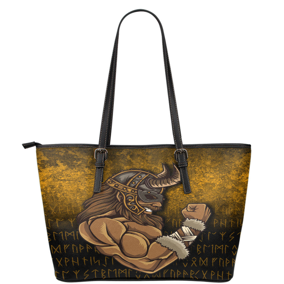 Viking Leather Tote Viking Warrior Muscles Power Leather Tote RLT12 - Wonder Print Shop