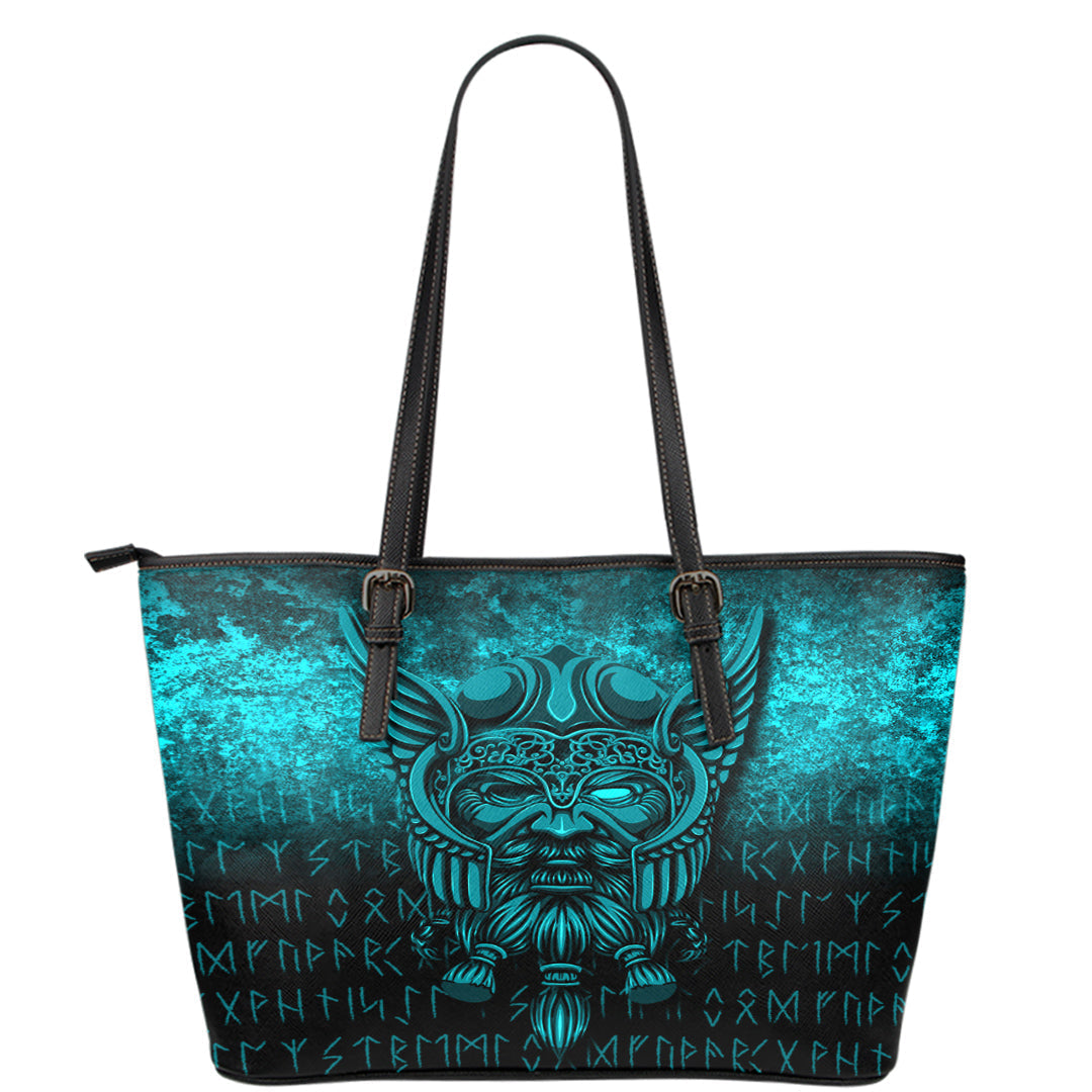 Viking Leather Tote Viking Odin Allfather In Asgard Cyan Version Leather Tote RLT12 - Wonder Print Shop
