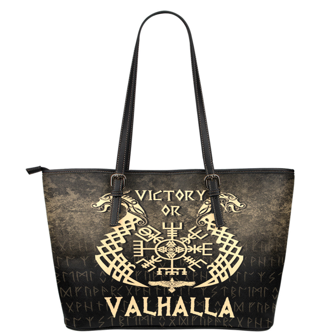 Wonder Print Shop Leather Tote - Victory or Valhalla - Gold Version Leather Tote RLT12 - Wonder Print Shop