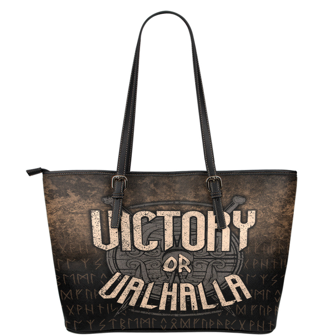 Wonder Print Shop Leather Tote - Victory or Valhalla Leather Tote RLT12 - Wonder Print Shop
