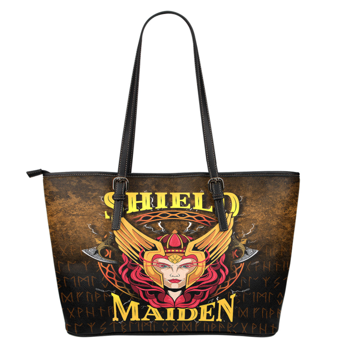 Viking Leather Tote Shield Maiden Leather Tote RLT12 - Wonder Print Shop