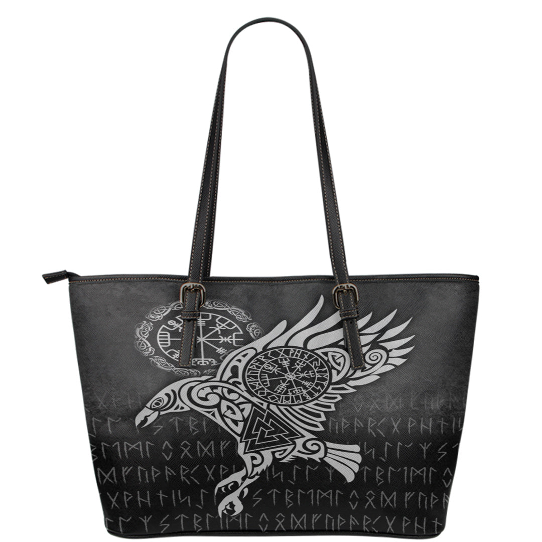 Viking Leather Tote Raven Vegvisir Tattoo Special Version Leather Tote RLT12 - Wonder Print Shop