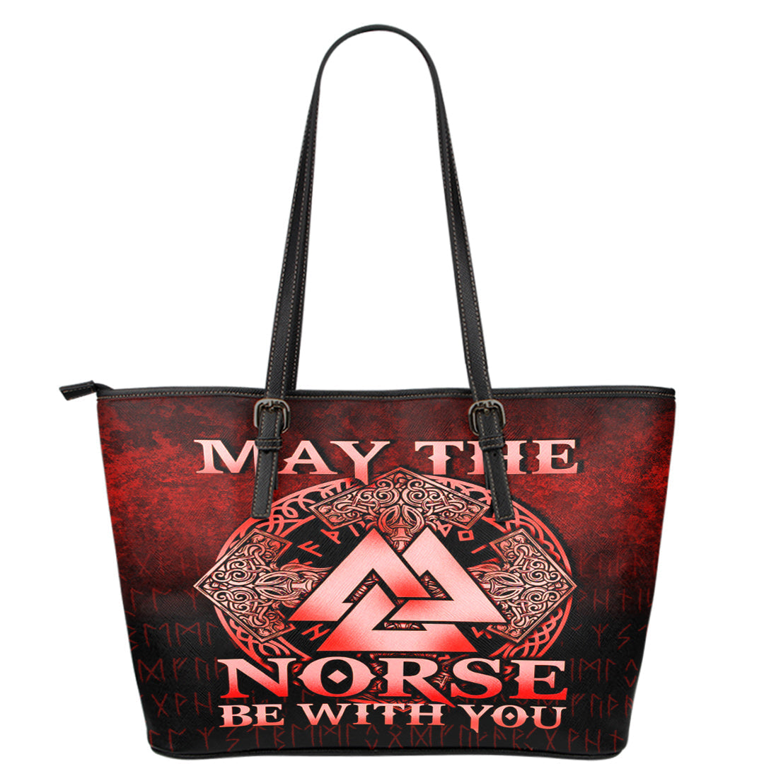 Viking Leather Tote May The Norse Be With You Viking Red Version Leather Tote RLT12 - Wonder Print Shop