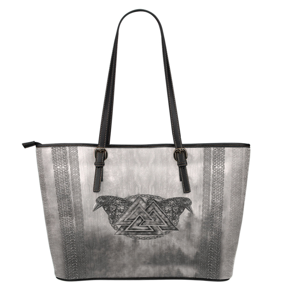 Viking Leather Tote Viking Valknut and Raven Leather Tote RLT12 - Wonder Print Shop