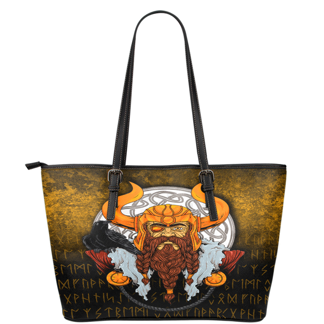 Viking Leather Tote Viking God Odin Raven Leather Tote RLT12 - Wonder Print Shop